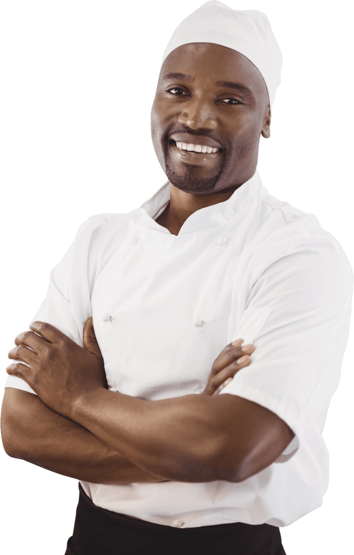 Transparent smiling chef with arms crossed in uniform