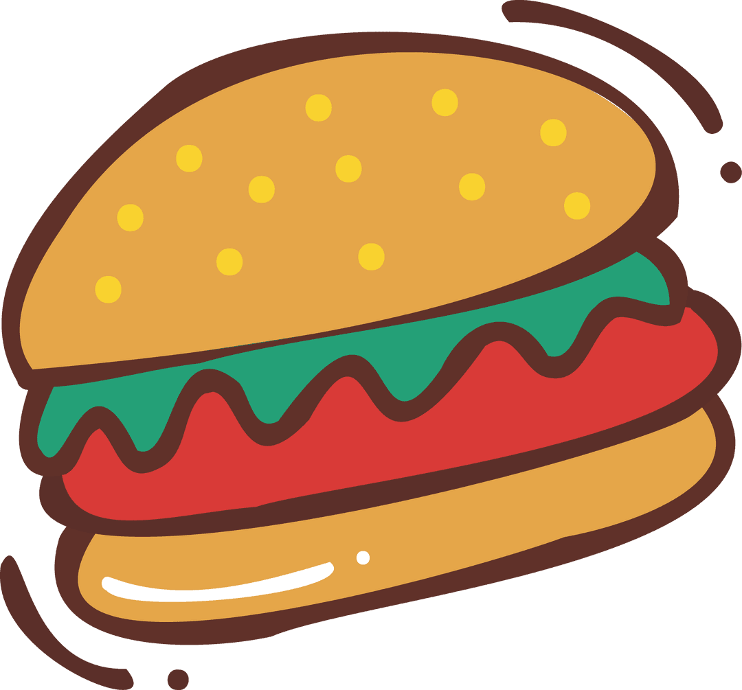 Floating Cartoon Hamburger on Transparent Background