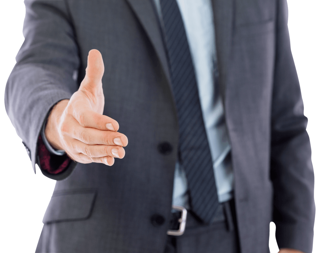 Caucasian Businessman Extending Hand for Handshake on Transparent Background