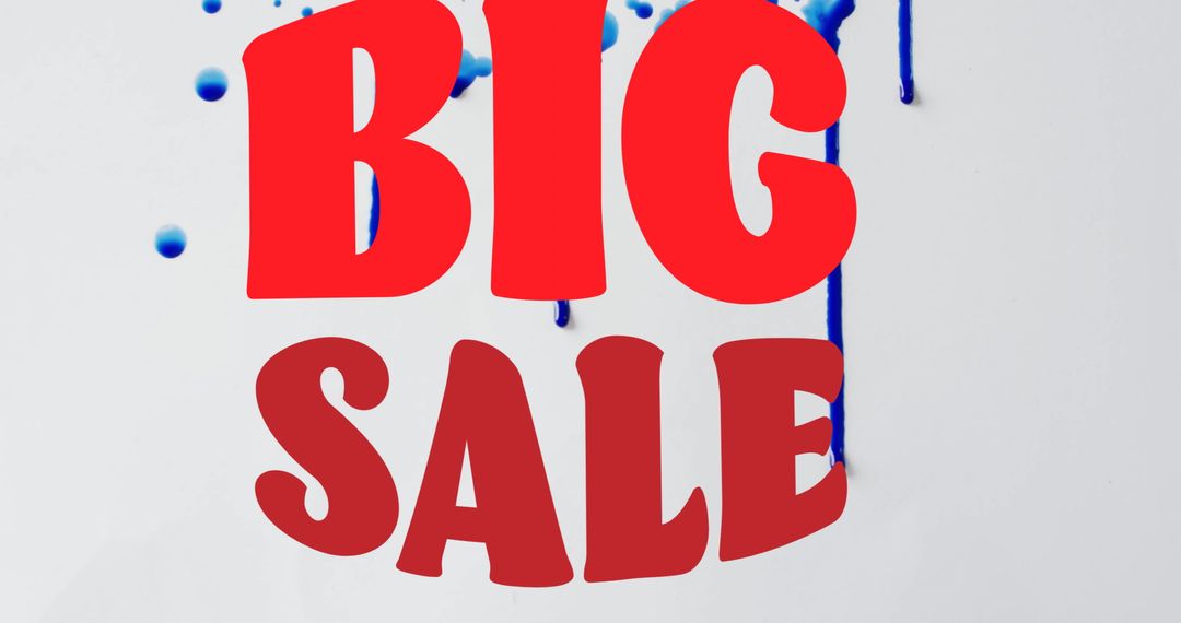 Red Big Sale Text with Blue Paint Splash Background