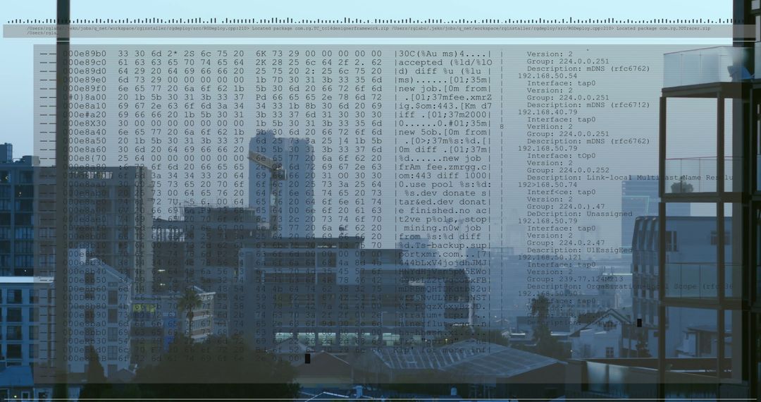 Digital Data Overlay with Urban Cityscape Backdrop