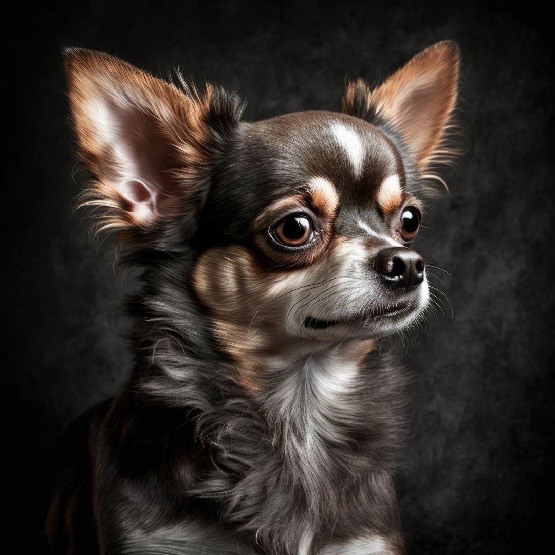 Close up of cute chihuahua dog on black background, created using generative ai technology - Free Images, Stock Photos and Pictures on Pikwizard.com
