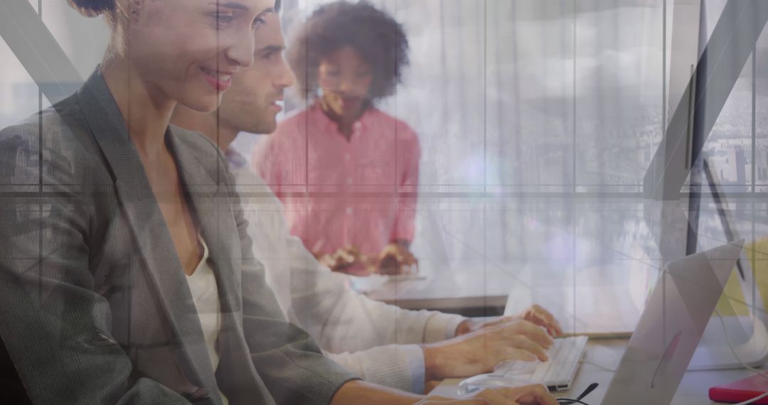 Business Team Engaged in Financial Data Processing in Modern Office