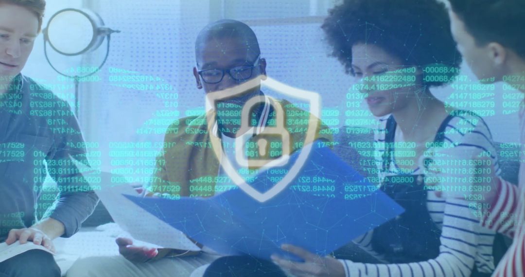 Team Collaborating on Data Security Solutions in Office