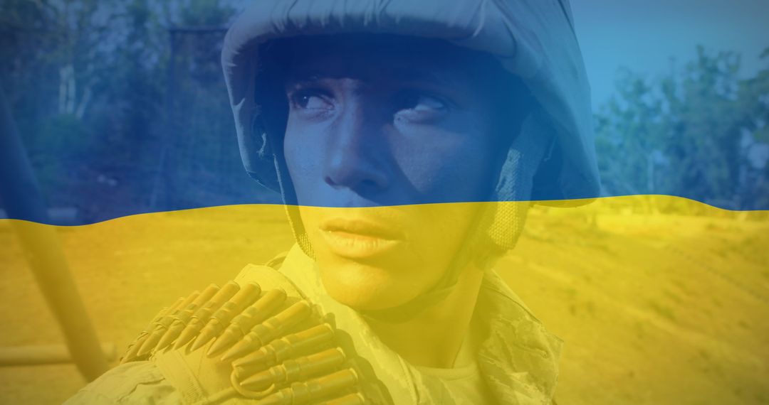 Biracial Soldier in Military Gear with Introspective Expression