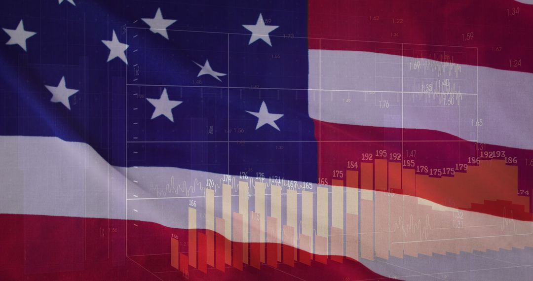 Digital Data Analytics Overlaying American Flag with Graphs