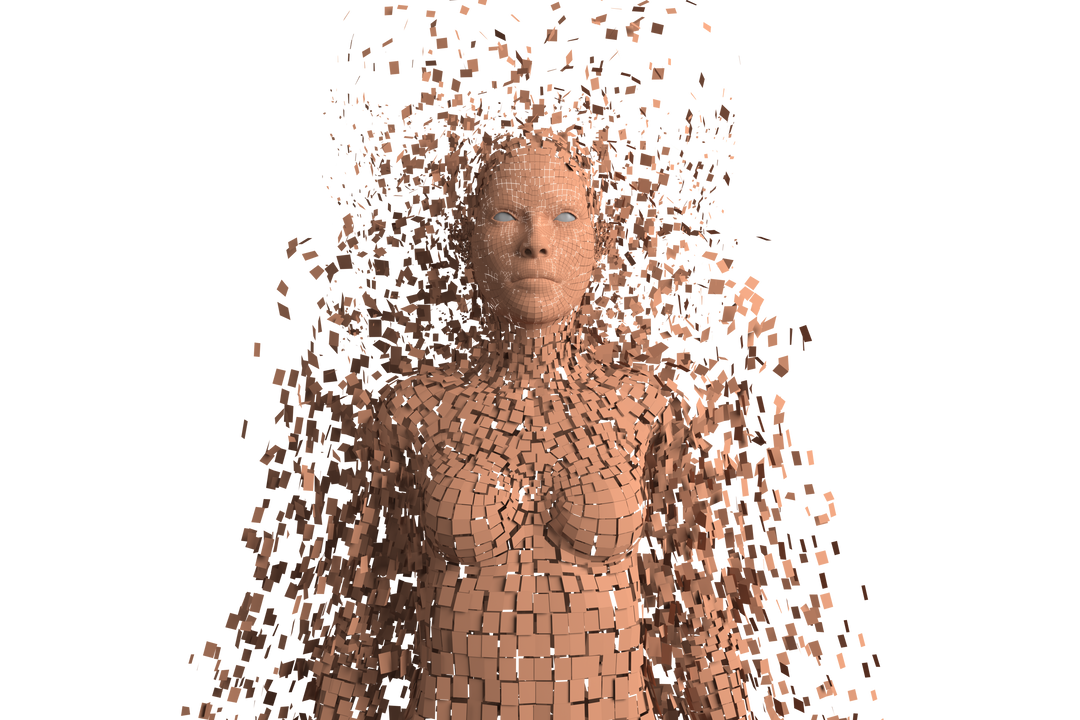 Digital Human Model Exploding into Pixels on Transparent Background - Download Free Stock Images Pikwizard.com