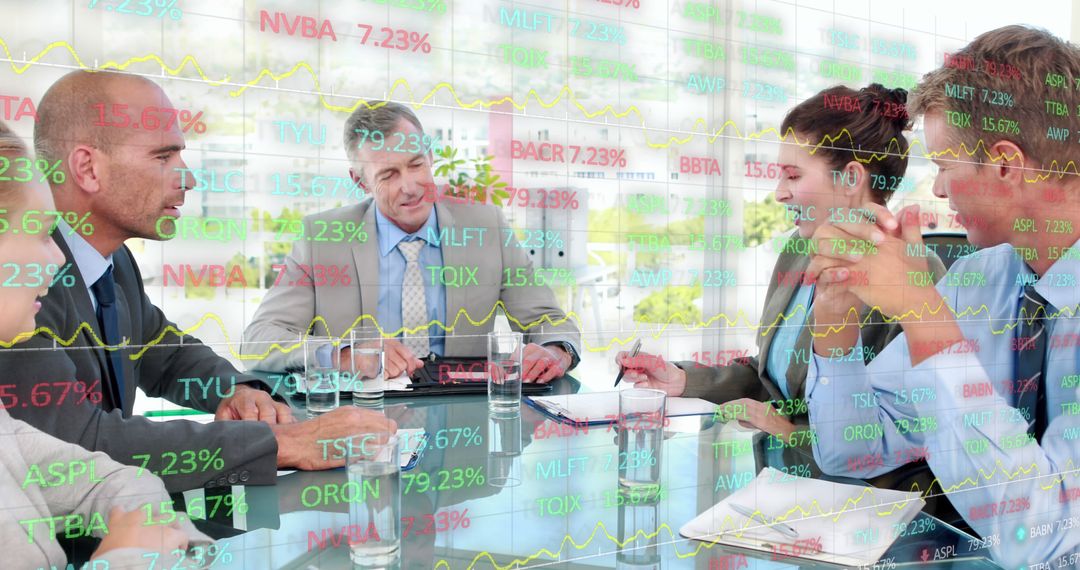 Business Team Analyzing Global Financial Data Screens