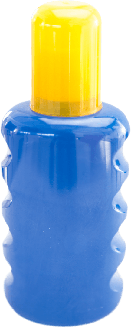 Transparent Blue Spray Bottle with Yellow Cap Close-Up