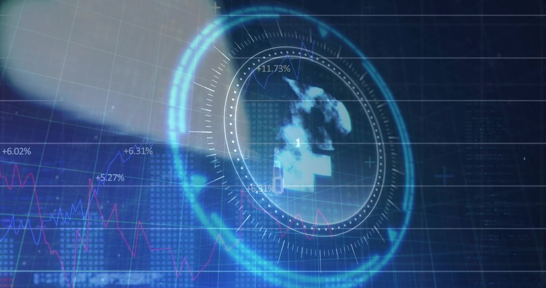 Visualizing global fintech analytics radar with neon HUD, data rings, percent overlays