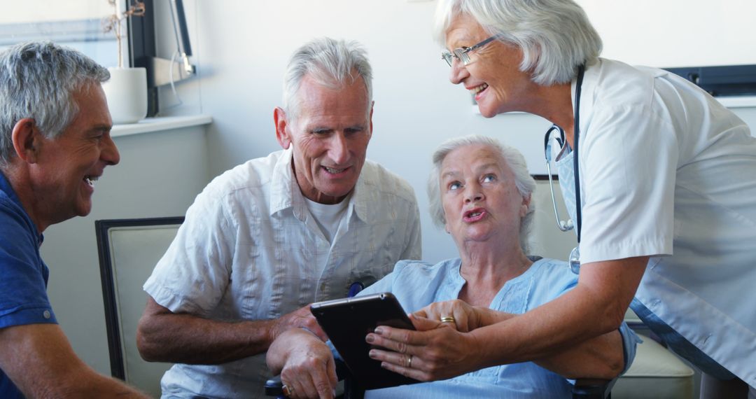 Senior Patients Engaging with Nurse Using Digital Tablet in Hospital - Free Images, Stock Photos and Pictures on Pikwizard.com