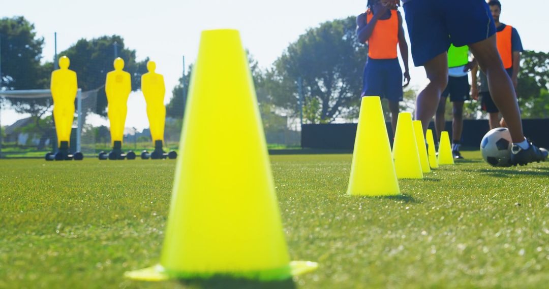 Soccer Training Drills with Cones and Mannequins on Field - Free Images, Stock Photos and Pictures on Pikwizard.com