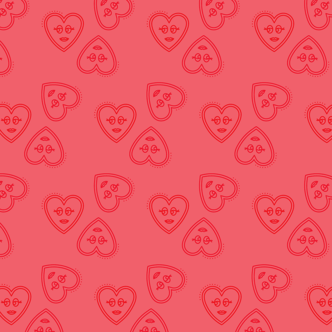 Transparent Pattern of Red Heart Faces on Pink Background for Valentine's Day