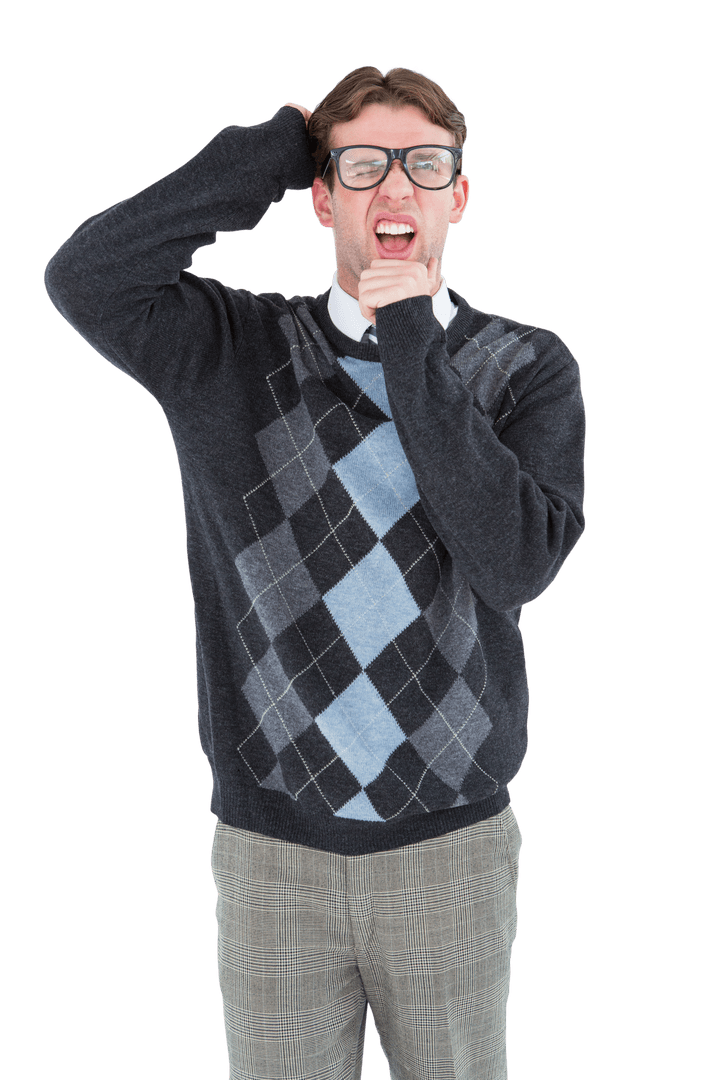 Geeky Hipster Wearing Argyle Sweater Isolated Transparent Background