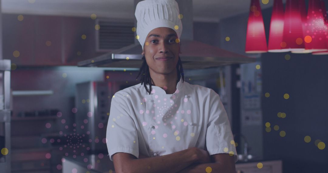 Confident Chef in Modern Kitchen with Digital Effects
