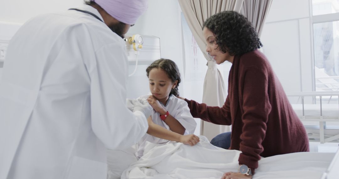 Doctor Examining Young Girl in Hospital with Concerned Mother - Free Images, Stock Photos and Pictures on Pikwizard.com