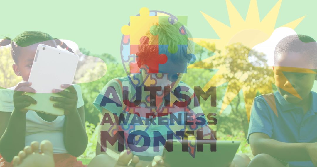 Autism Awareness Month Children Using Tablets for Learning