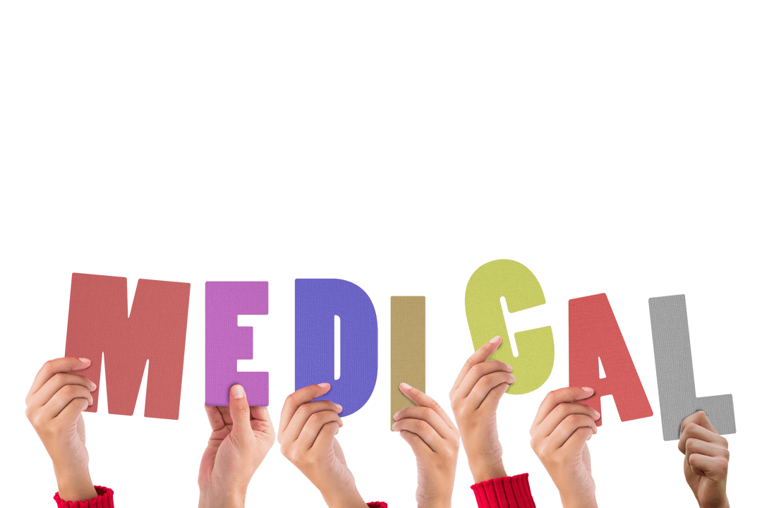 Transparency: Hands Holding Medical Text Decor Assortment