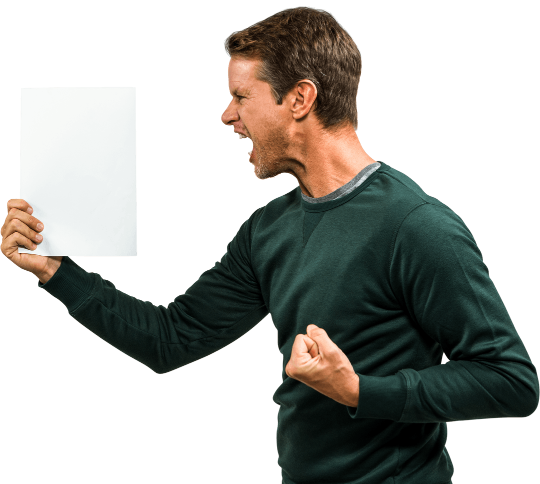 Transparent Background Angry Man Holding Document