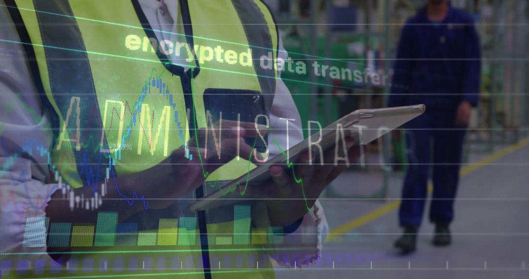 Warehouse Logistics Technician Analyzing Data on Tablet