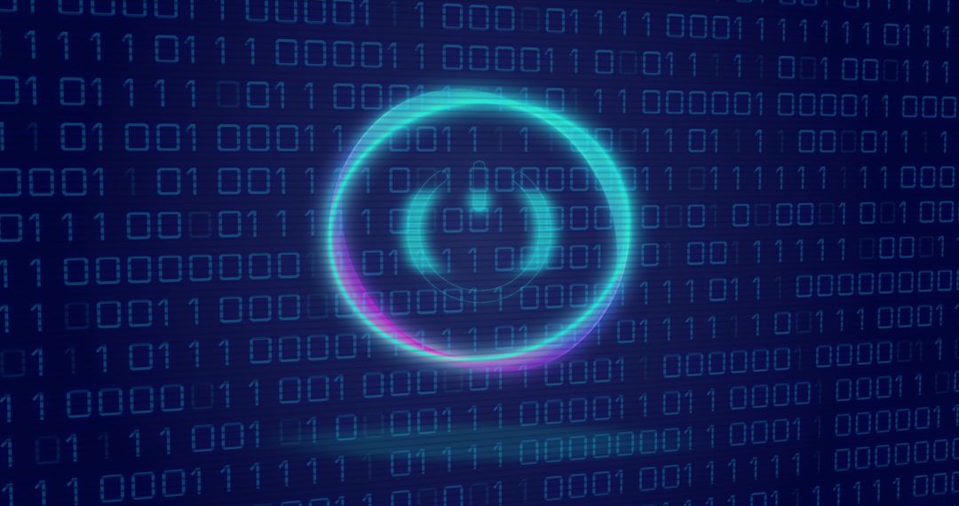 Neon Circle Power Button on Binary Digital Screen - Free Images, Stock Photos and Pictures on Pikwizard.com