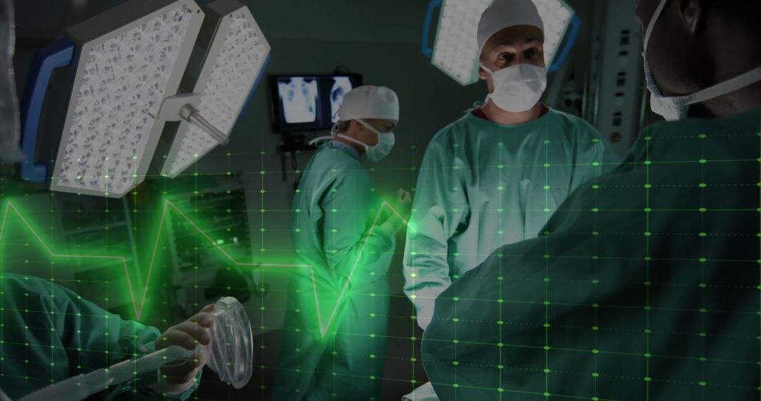 Healthcare Technology Surgeons in Operating Room with Data Overlay