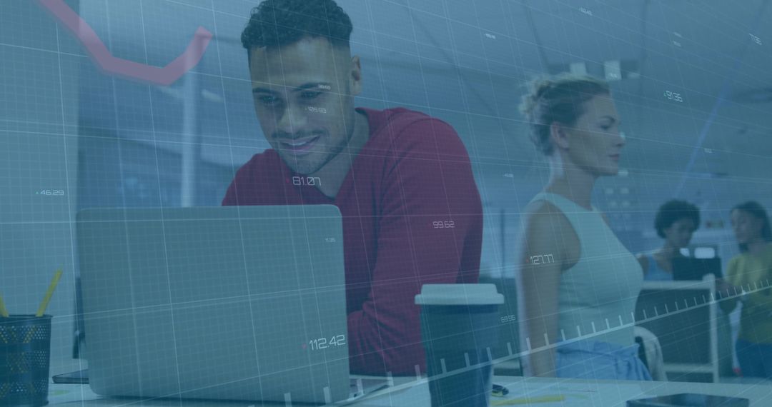 Professional Analyzing Data Visualizations on Laptop in Modern Workplace