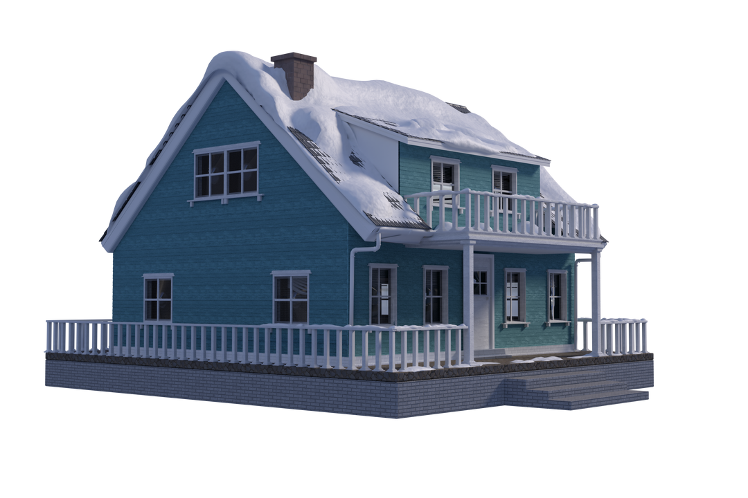 Transparent background turquoise house covered in snow - Download Free Stock Images Pikwizard.com