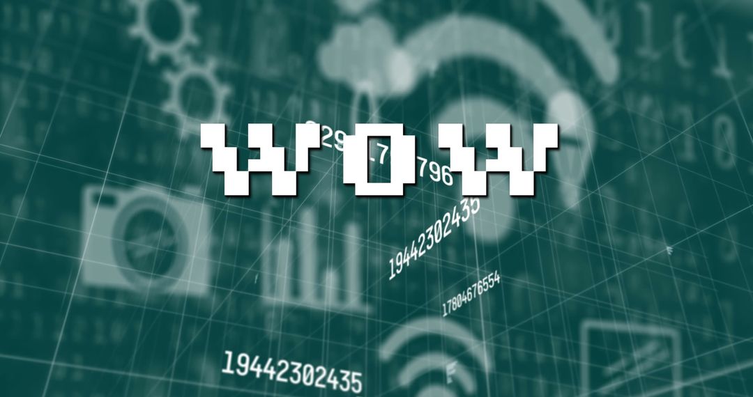 WOW Text with Digital Interface Icons and Data Background