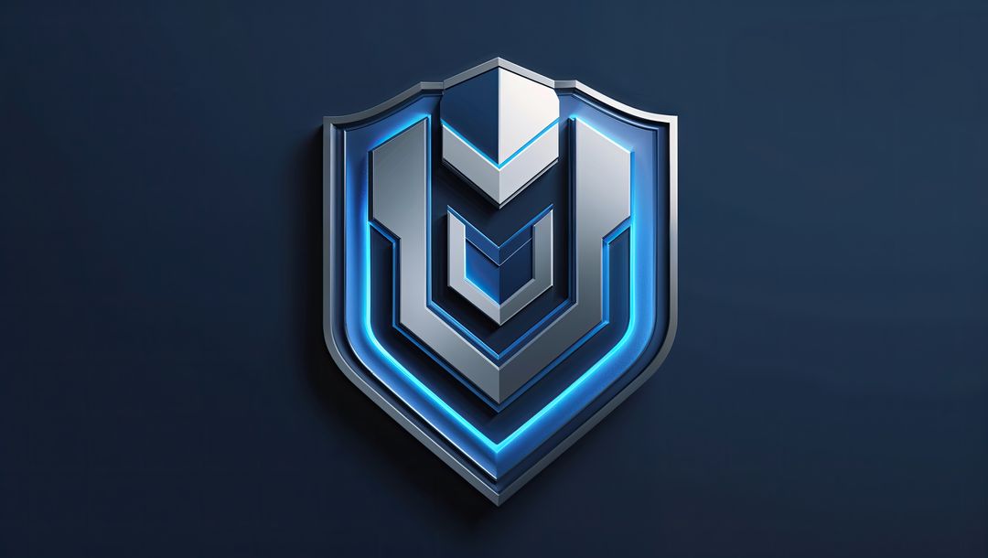 Futuristic 3D Metallic Shield Emblem with Neon Accents