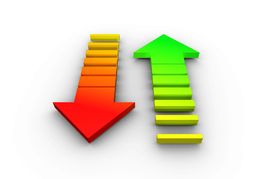 Green Upward and Red Downward Arrows on Transparent Background