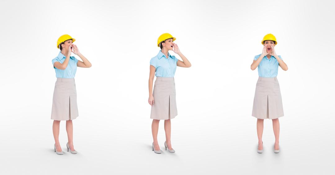 Multiple image of female architect screaming against white background - Free Images, Stock Photos and Pictures on Pikwizard.com