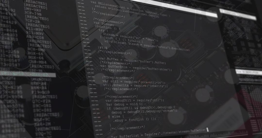 JavaScript Code Overlay on Digital Circuitry Background