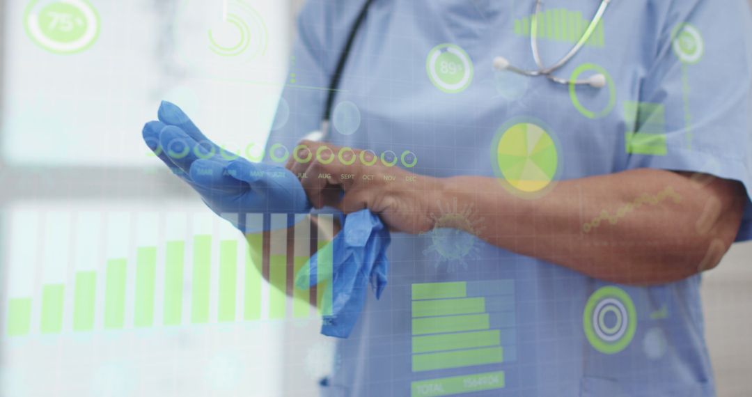 Female Doctor with Digital Interface and Medical Data Graphics