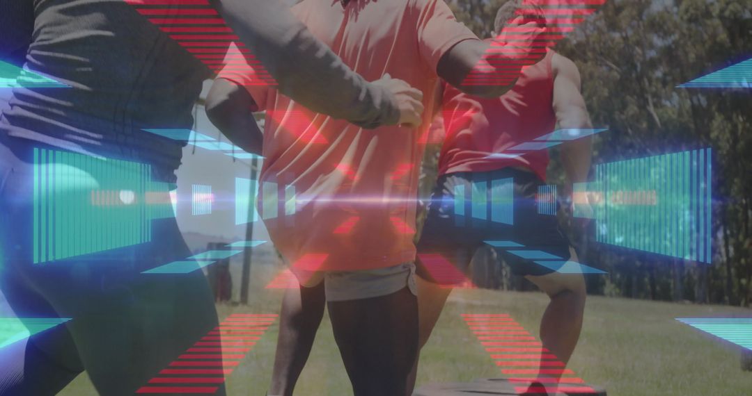 Augmented Reality Overlays in Outdoor Fitness Class on Sunny Day