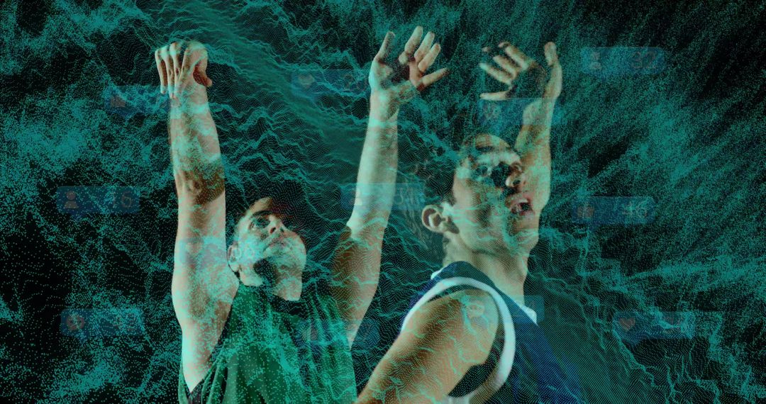 Dynamic Basketball Players with Futuristic Digital Overlay