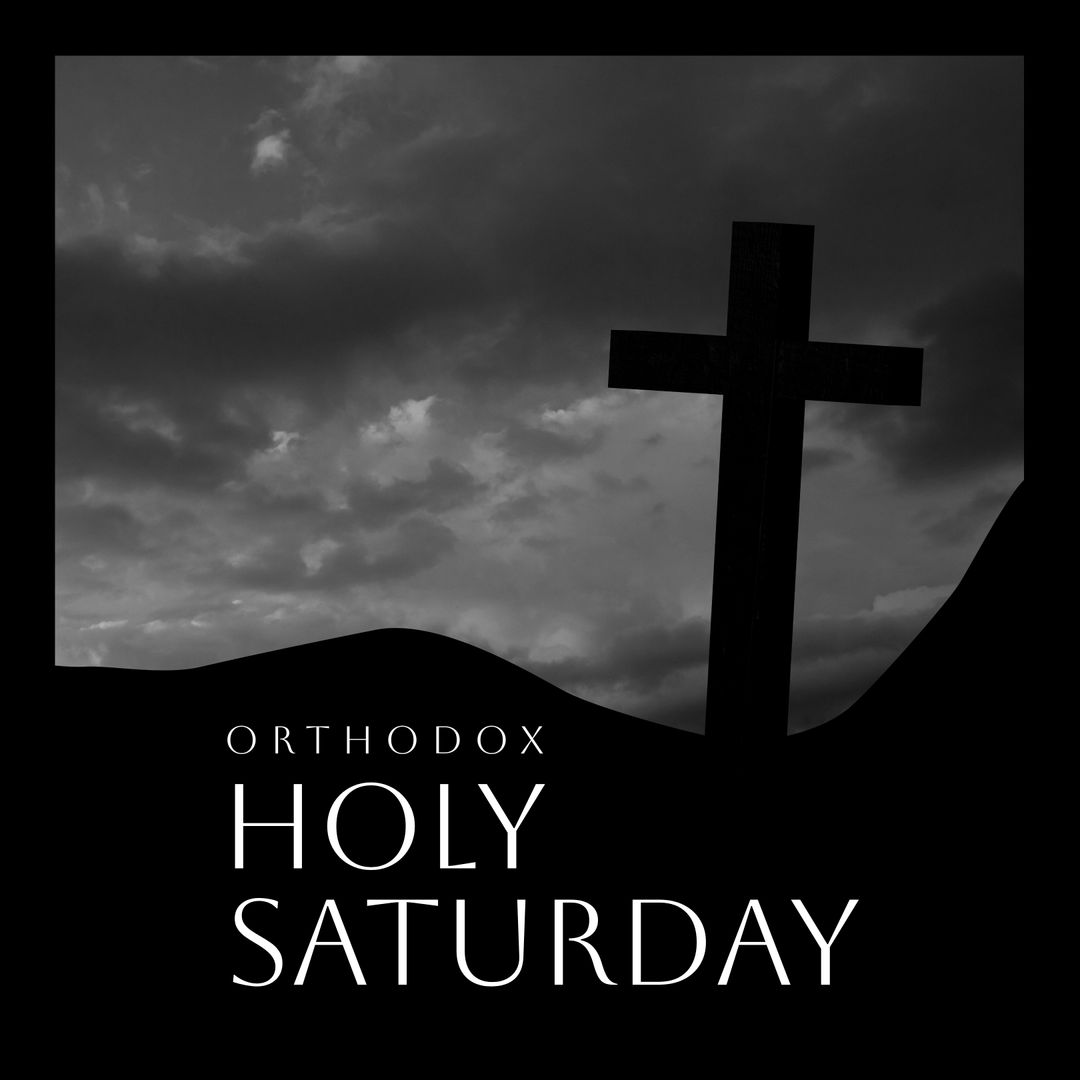 Composite Of Orthodox Holy Saturday Text Over Silhouette Cross On 