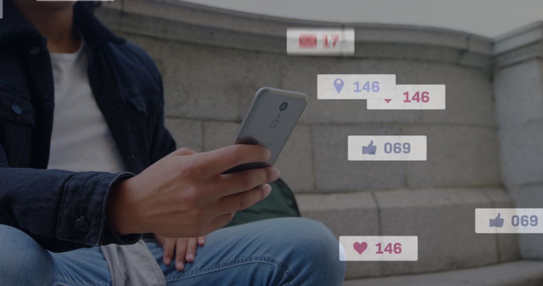 Social Media Interaction Concepts with Young Man Using Smartphone