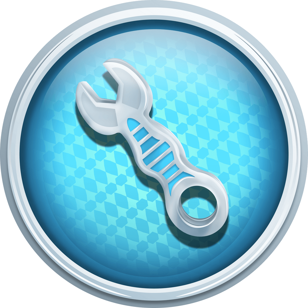 3D Blue Circular Design with Transparent Wrench Icon