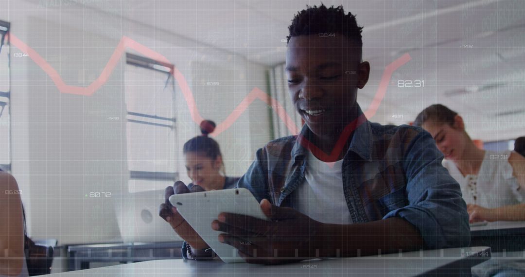 Diverse Students Engaging with Tablets and Laptops in Tech-Focused Classroom