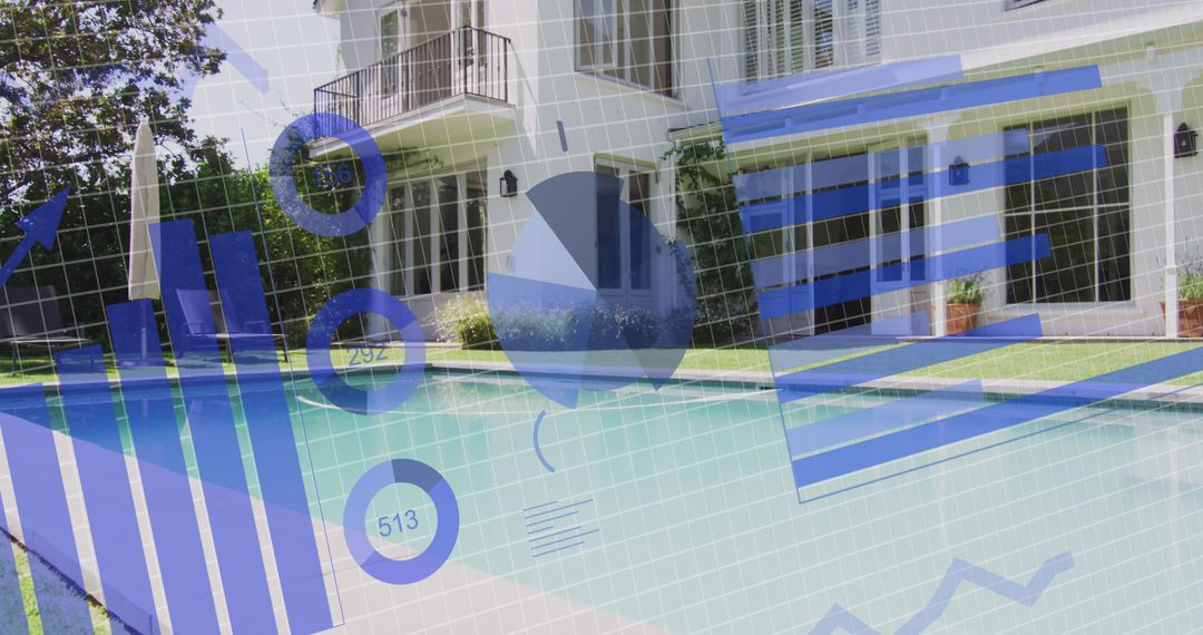 Modern House with Data Visualization Overlay Highlighting Analytics