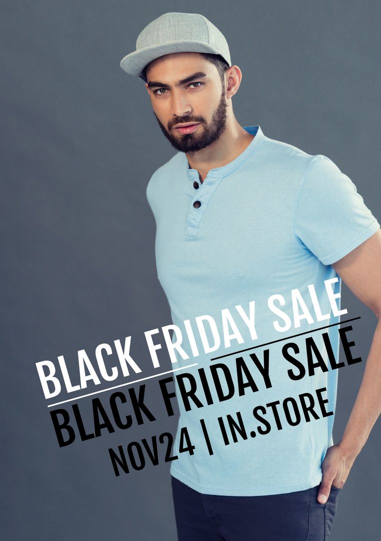 Confident Man Posing for Black Friday Sale Announcement