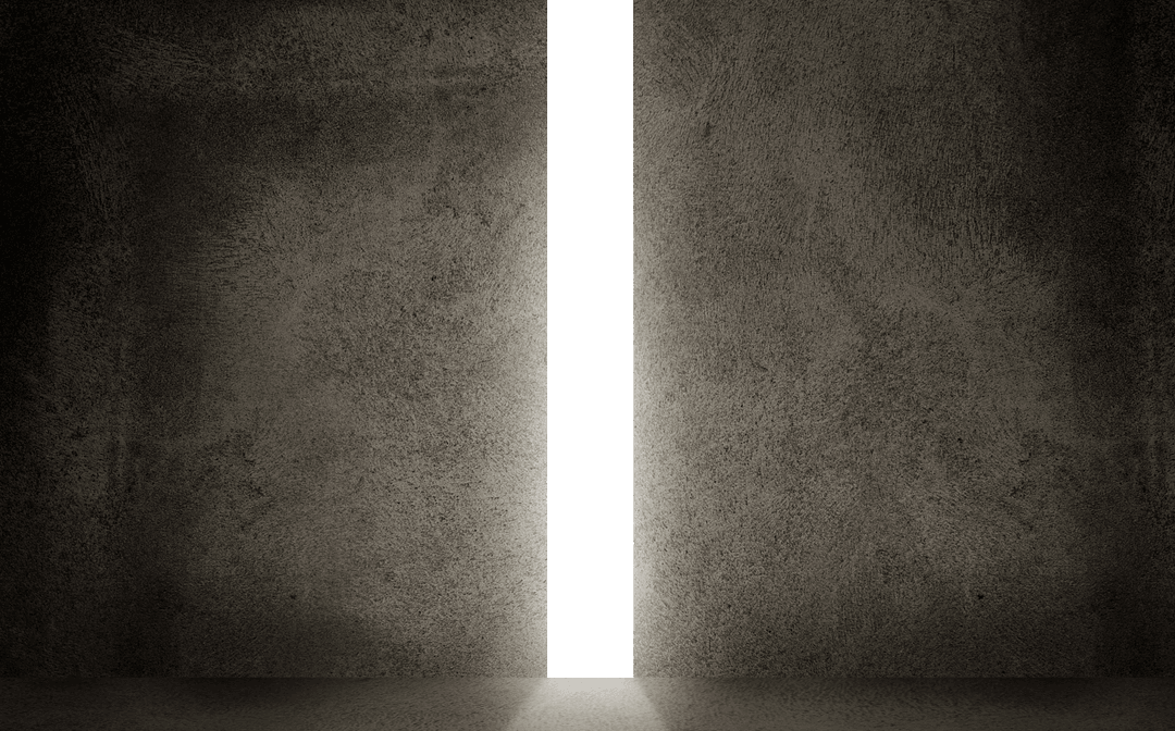 Transparent Sunbeam Illuminating Concrete Room Through Narrow Opening