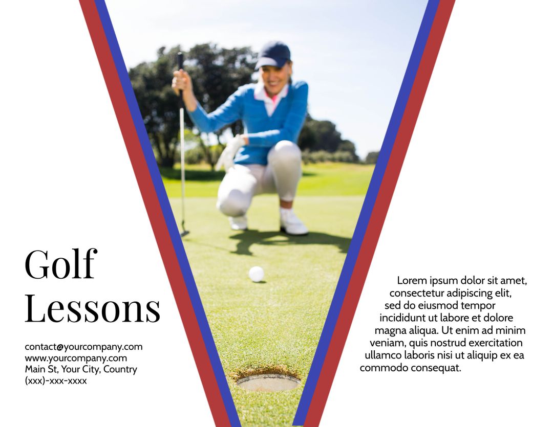 Focused Golfer Aiming at Putt Promoting Golf Lessons and Training