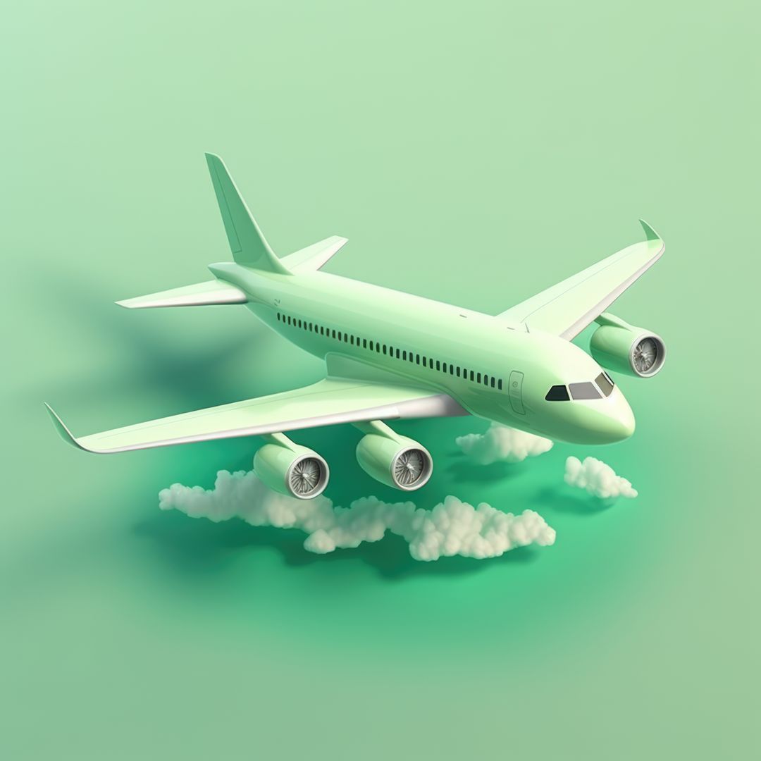 Passenger jet plane and clouds on green background, created using generative ai technology - Free Images, Stock Photos and Pictures on Pikwizard.com