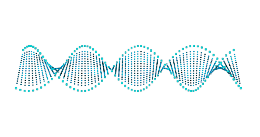 Transparent Blue DNA Strand with Intricate Patterns on Black