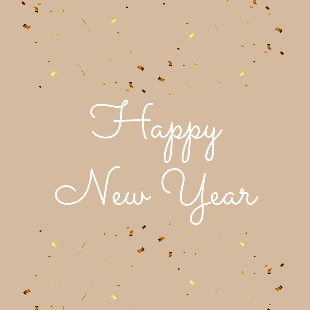 Festive New Year Greeting with Golden Confetti on Beige