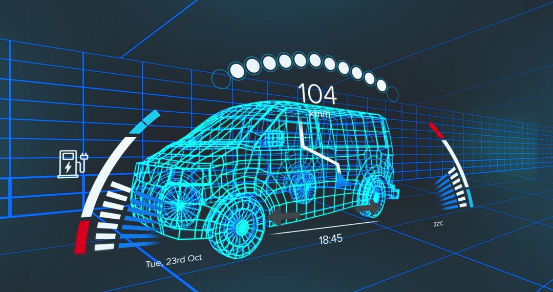 Futuristic Electric Van Concept with Digital Speedometer Interface