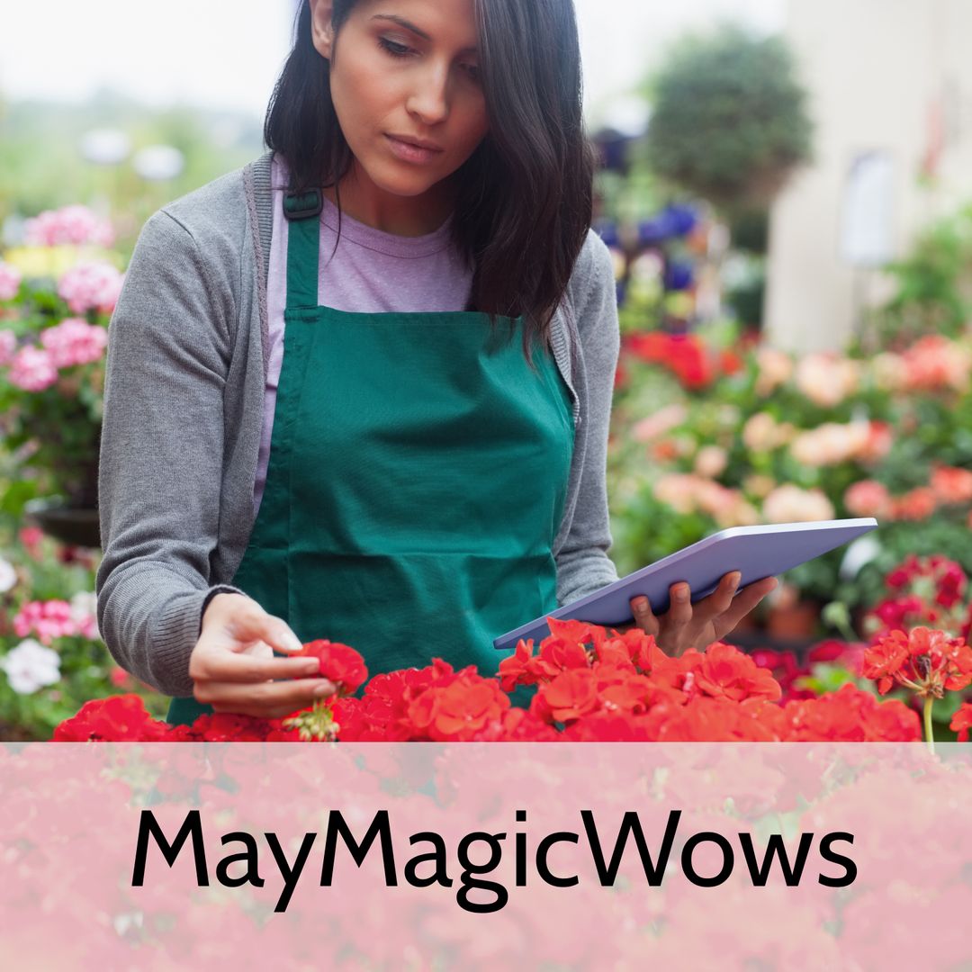 Florist Working with Vibrant Red Flowers in Garden Center