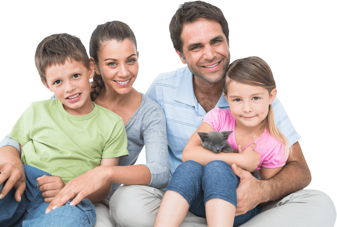 Transparent Family Enjoying Quality Time with Pet Kitten